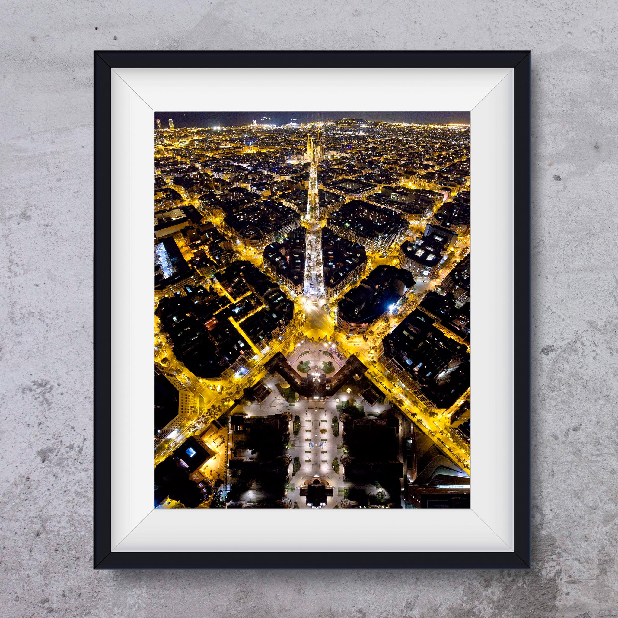 Barcelona, Avenida de Gaudi and Sagrada Familia by night - photo art print