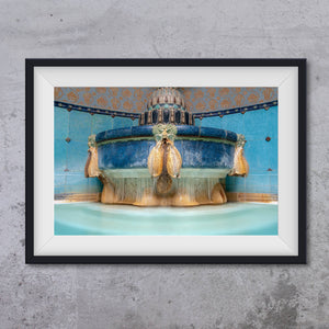 Fountain with gargoyle at Gellert SPA Budapest, photo art print