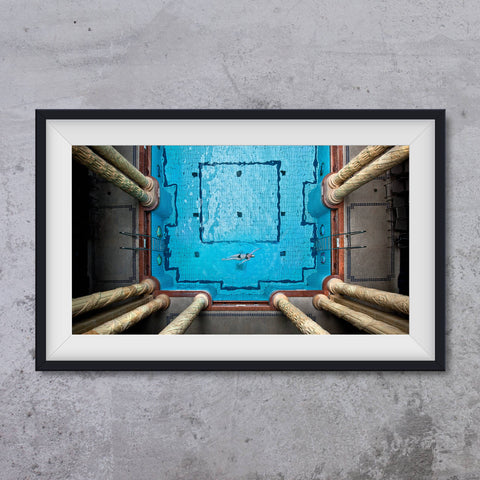 Pool inside of Gellert SPA Budapest from an aerial view, photo art print