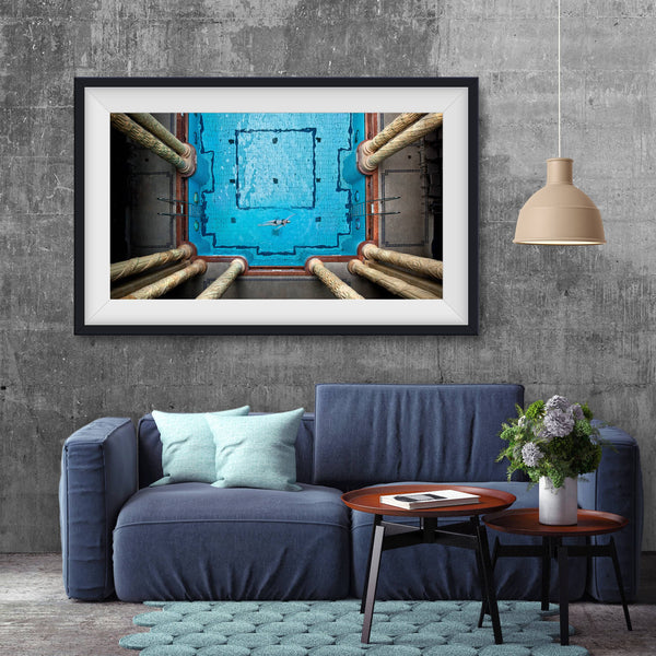 Pool inside of Gellert SPA Budapest from an aerial view, photo art print